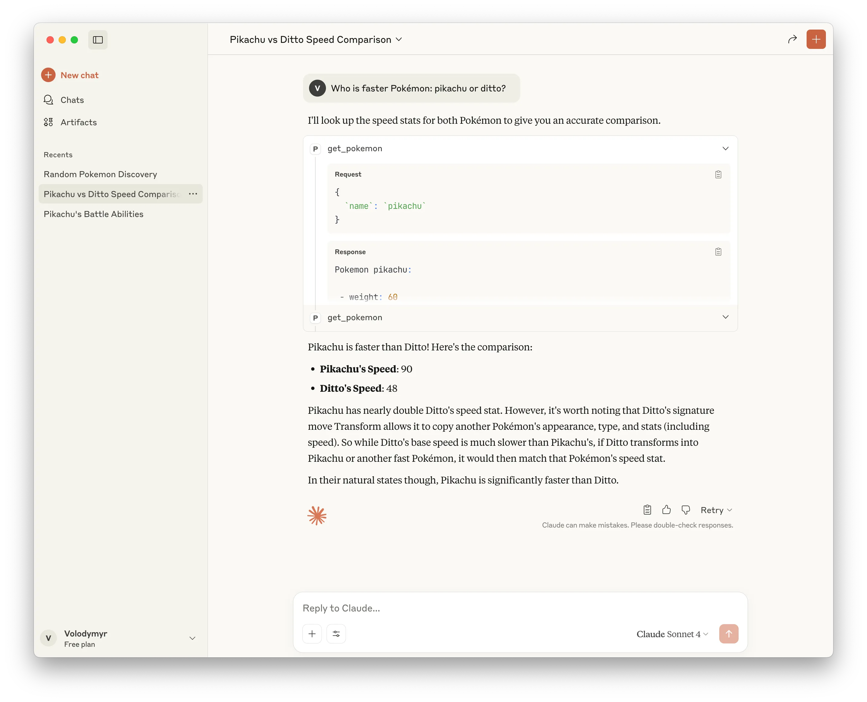 Pokémon MCP Pikachu vs Ditto speed comparison